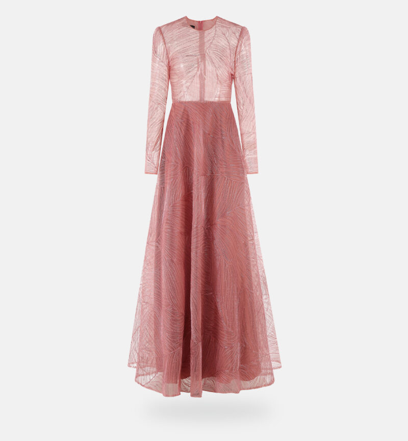 שמלת טול ורקמת רפיה מטאלית, ורוד