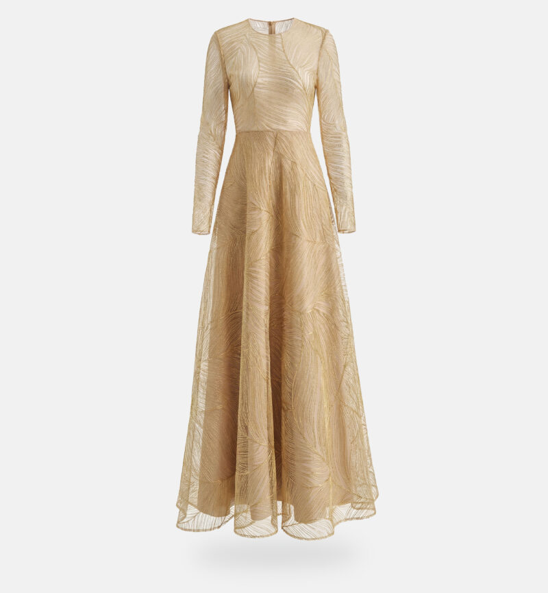 שמלת טול ורקמת רפיה מטאלית, זהב