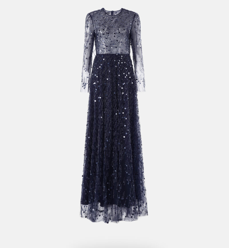 שמלת טול פאייטים אלכסון מקסי, כחול